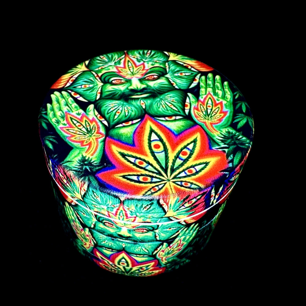 Psychedelic man/flower themed herbal grinder