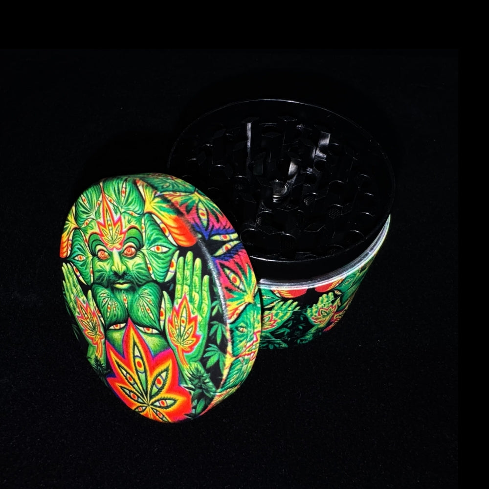 Psychedelic man/flower themed herbal grinder